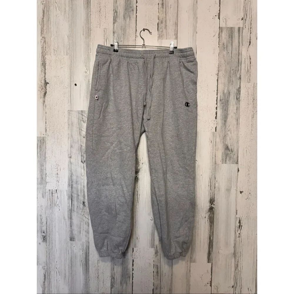 Champion Gray Fleece Jogger Sweatpants Size Large L Eco Future Elastic Cuff Loun